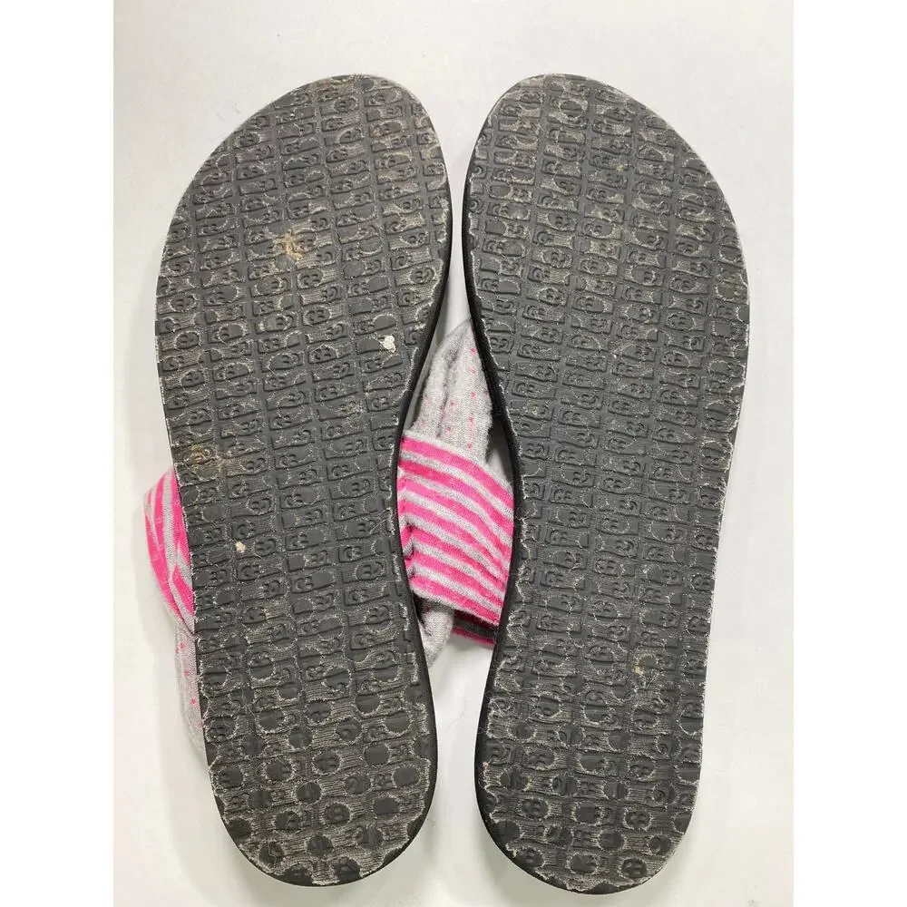 Sanuk Yoga‎ Sling Back Sandals Womens Sz 9 Slip On Comfy Pink Polka Dot Stripes